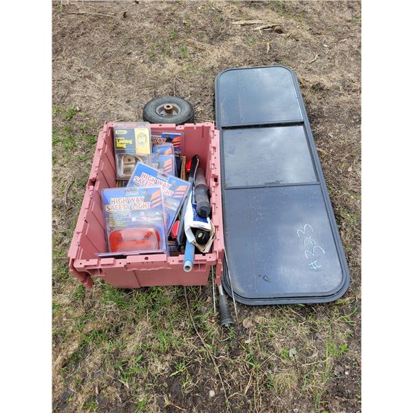 1- Lot of highway safety lights, 2- small tires & rims and misc.