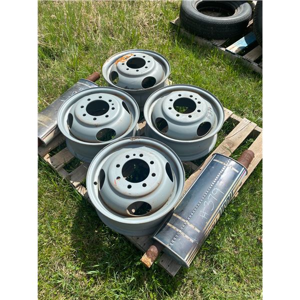 4- 8-hole rims & 2- mufflers