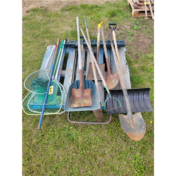 Shovels, 3- fishing nets, lining bar
