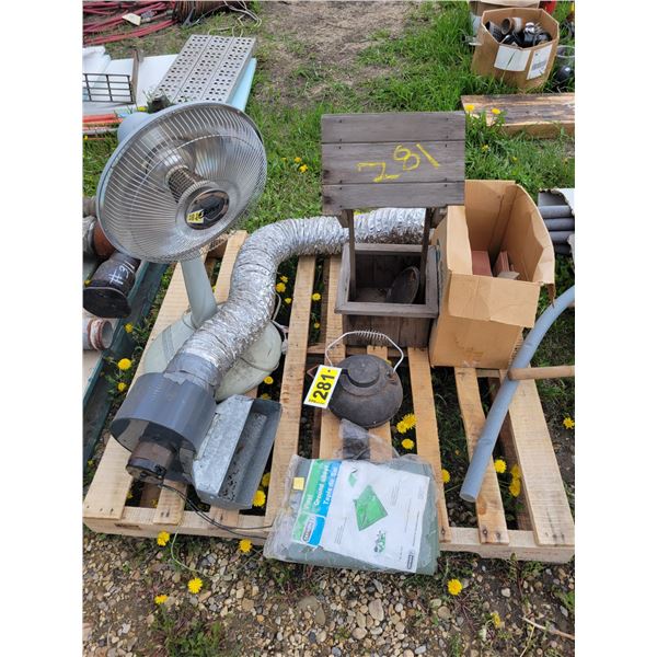 Fan, pot, tarp, tiles