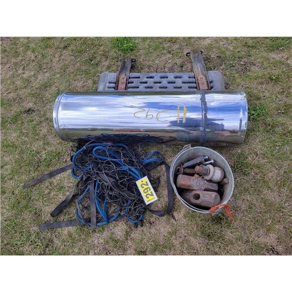 Chimney flue, pail of pins, step & cargo net