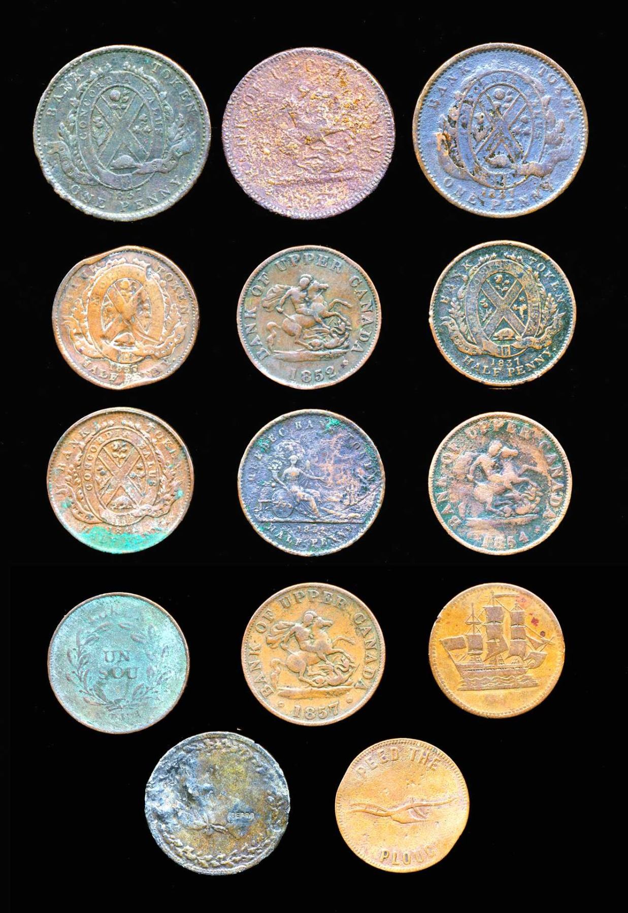 Very Tokens CANADA TOKEN 1812-1857 A Lot of 14 Colonial Tokens Good-Very Fine