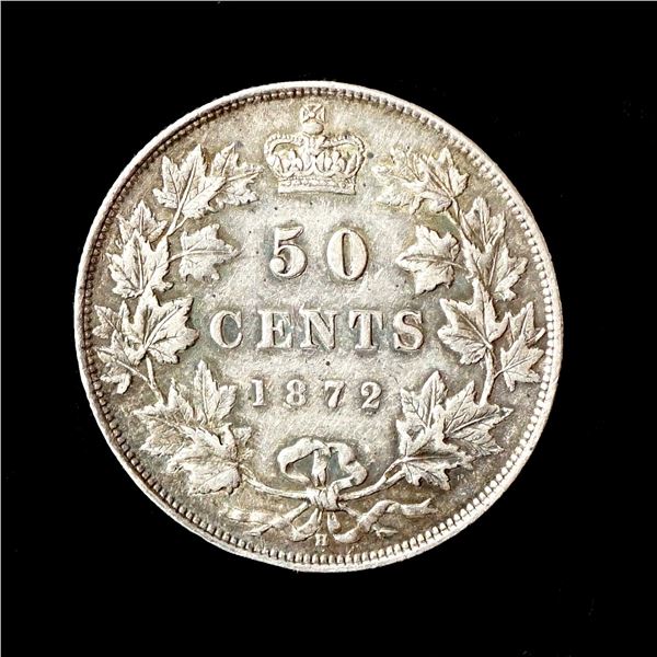 CANADA 50 Cents 1872 H Victoria .925 AG Coin Very Fine