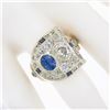 Image 3 : Antique Retro 14K Gold 3.65 ctw Bezel GIA Cushion Diamond & Sapphire Cocktail Ri