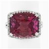 Image 3 : 14k Gold 13.75 ctw GIA Cushion Purple Pink Tourmaline Diamond Halo Cocktail Ring
