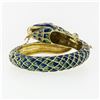Image 2 : Vintage 18k Gold 0.75 ctw Diamond Green & Blue Enamel Snake Dragon Bangle Bracel
