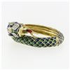 Image 3 : Vintage 18k Gold 0.75 ctw Diamond Green & Blue Enamel Snake Dragon Bangle Bracel
