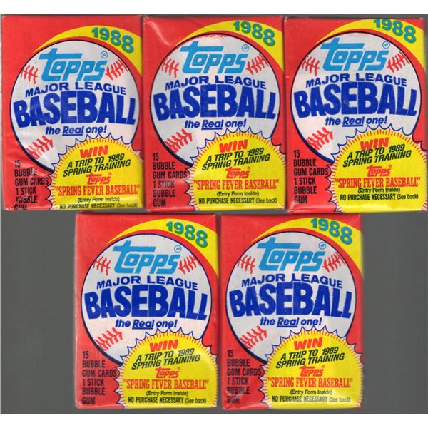 5 Count: 1988 Topps Baseball Retail Box Packs. 15 Cards per pack & 1 stick of gum. ROOKIE CARD Tom G