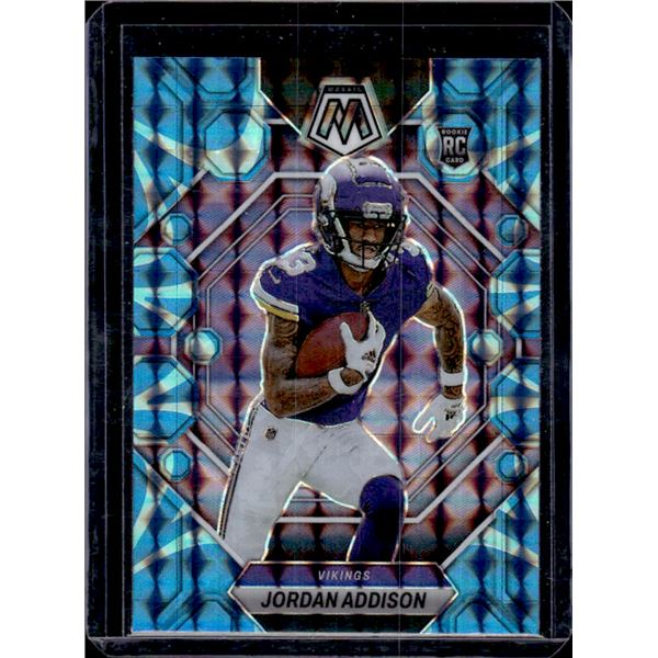 Jordan Addison ROOKIE CARD 2023 Panini Mosaic Reactive Blue Mosaic #337.