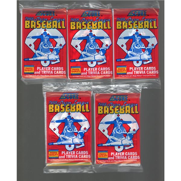 5 Count: 1988 Score Baseball Cello Packs. 17 Player cards + 1 Magic Motion Trivia card per pack