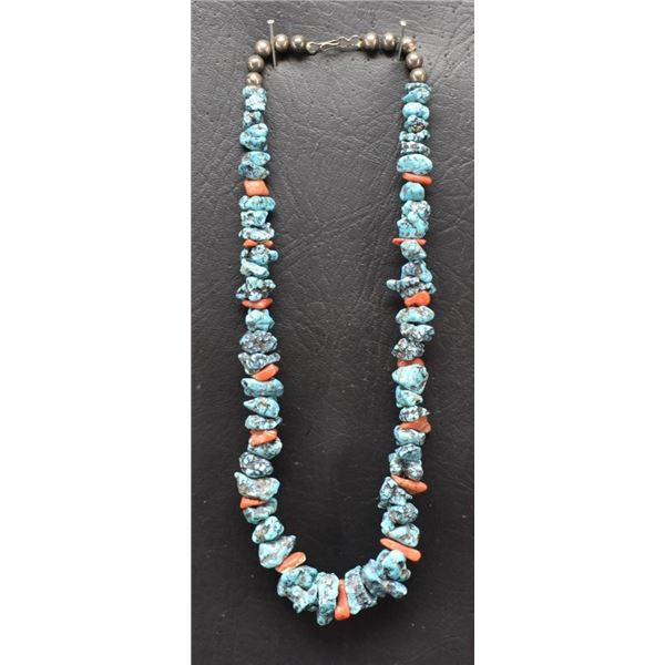 NAVAJO TURQUOISE AND CORAL NECKLACE
