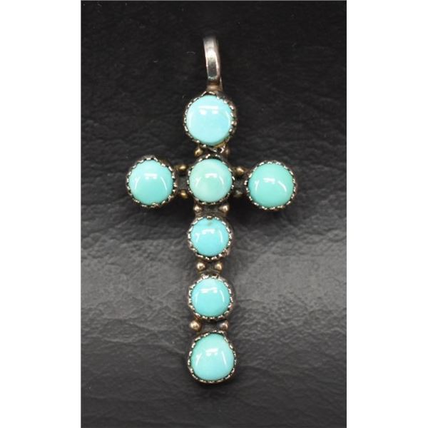 NAVAJO SILVER AND TURQUOISE CROSS (NA)