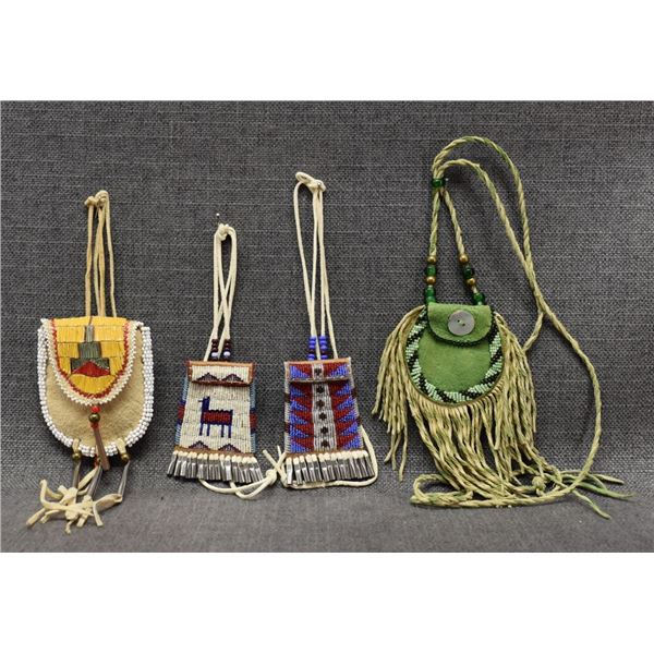 FOUR PLAINS BEADED NECK POUCHES