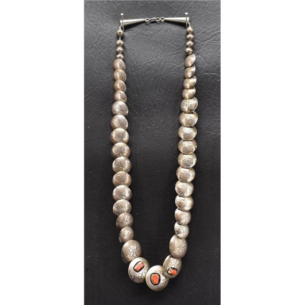 NAVAJO SILVER AND CORAL NECKLACE