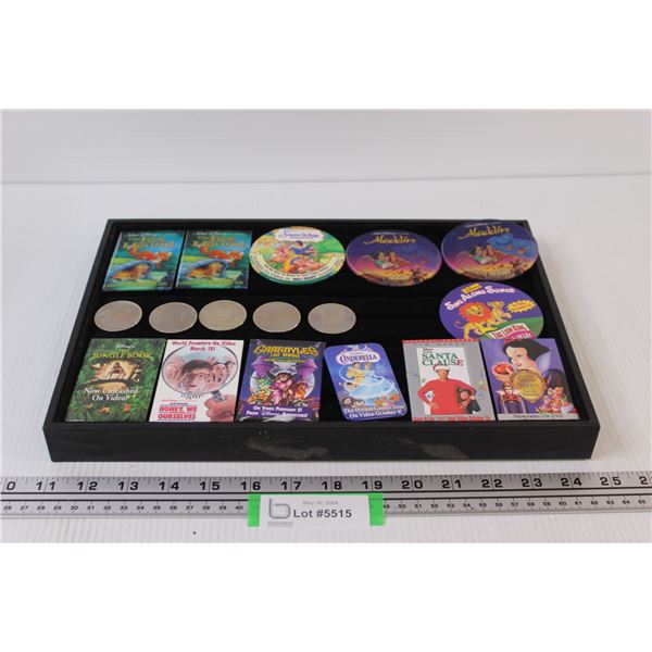 (12) Disney Movie Collectors Pins: Aladdin, Snow White, Jungle Book, Misc., (5) Budweiser Novelty Co