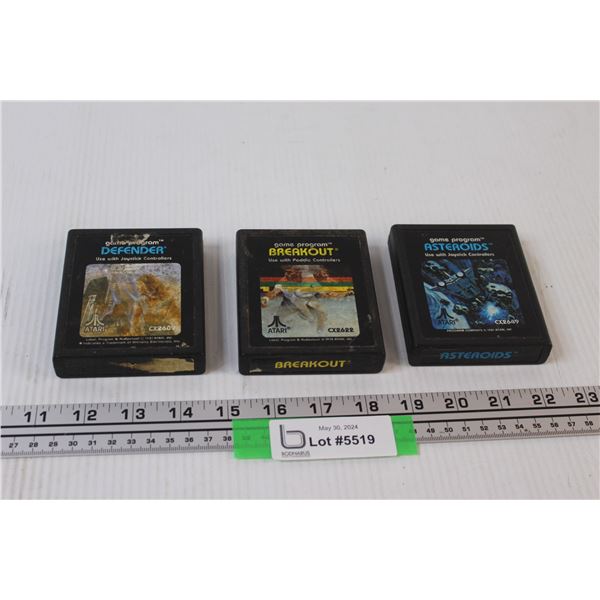 (3) Vintage Atari Games: Defender, Breakout, Asteroids