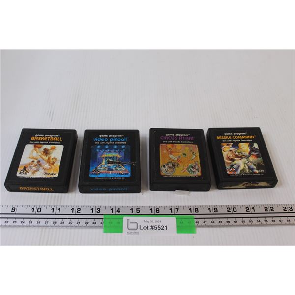 (4) Vintage Atari Games: Basketball, Video Pinball, Circus Atari, Missile Command