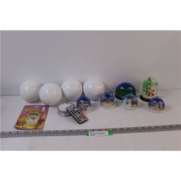 (6) Snowglobes, Digital Doggy Electronic Pet (NIB), (4) Globes, Remote Light