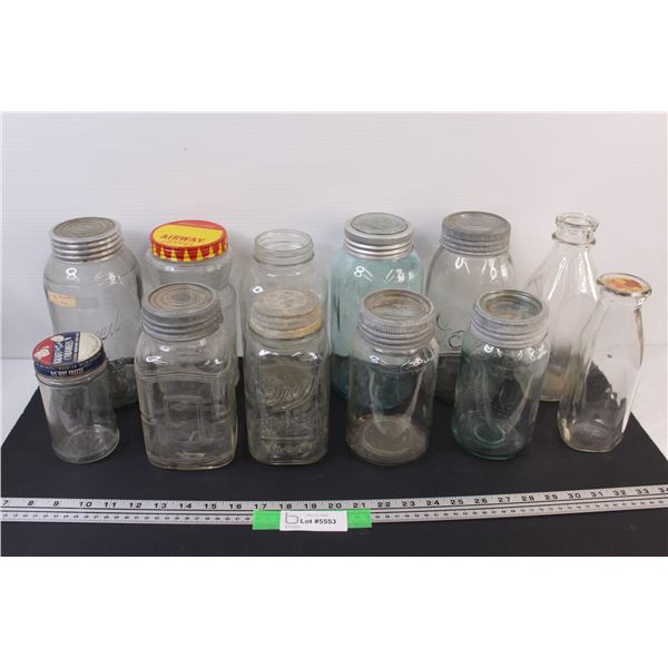(12) Vintage Canning Jars & Glass Jars