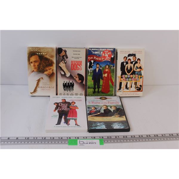 (2) DVDS: Only the Lonely, Runs in the Family (4) VHS: Reservoir Dogs, Innocence, Misc.