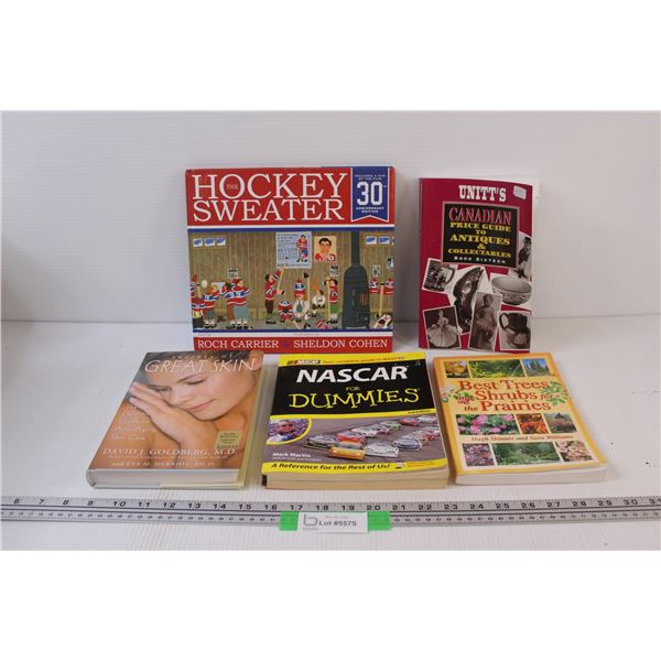 (5) Books: The Hockey Sweater, Nascar, Trees/Shrubs, Antiquing, Great Skin