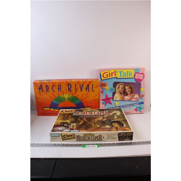 (3) Board Games: 3D Clue, Arch Rival, Girl Talk (All Games As Is)