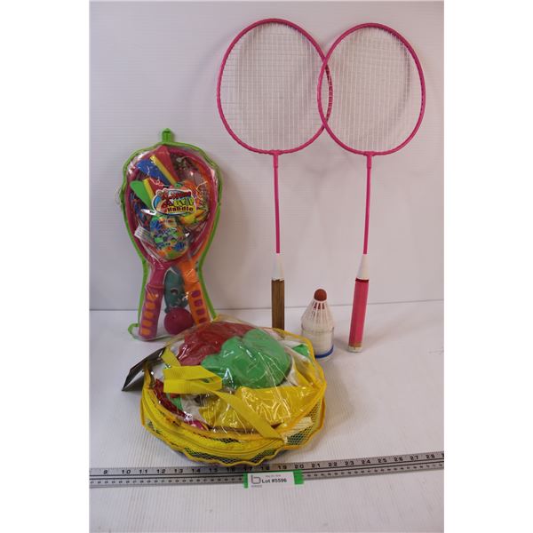 Lot of Kids Outdoor Toys/Activities: Water Inflatables, Badminton Rackets, Water Badminton