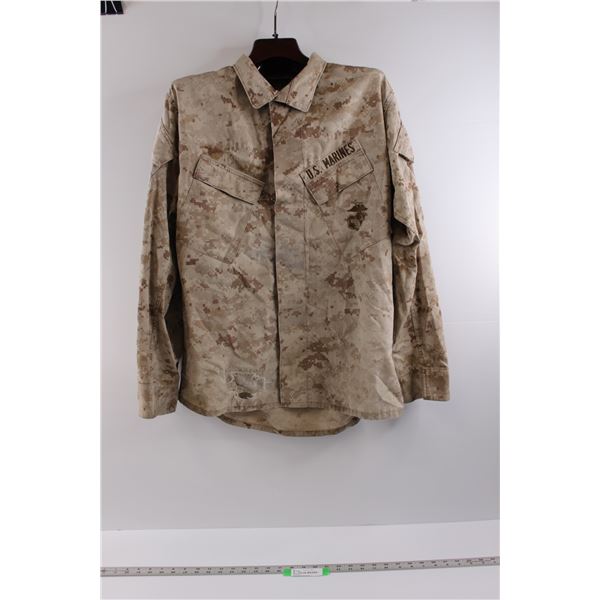 USMC Digital Camouflage U.S Marines Badged Shirt - Worn/Patched Hole in Front