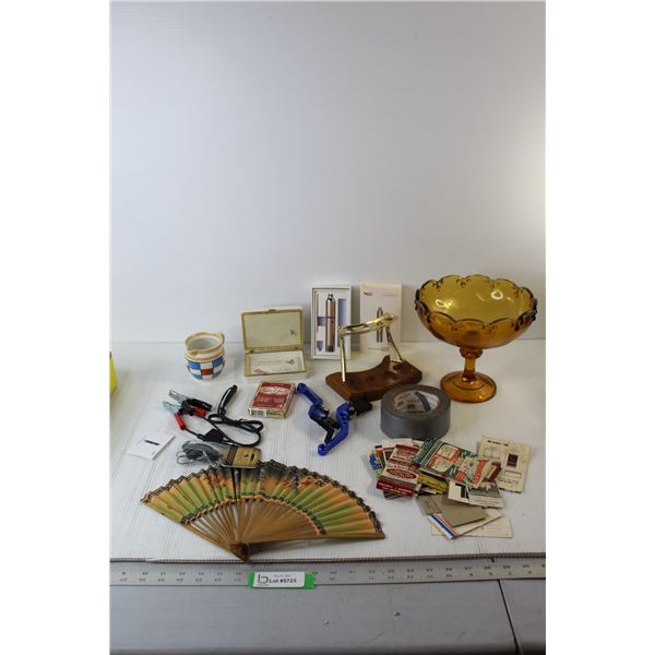 Duct Tape, Assorted Matchstick Holders, Foldable Hand Fan, Misc.