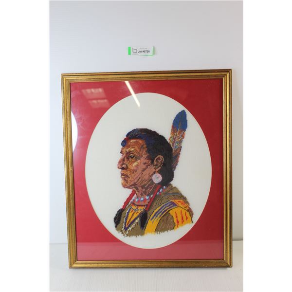 Native Cross-Stitch in Frame - 19 3/4" x 23 3/4"