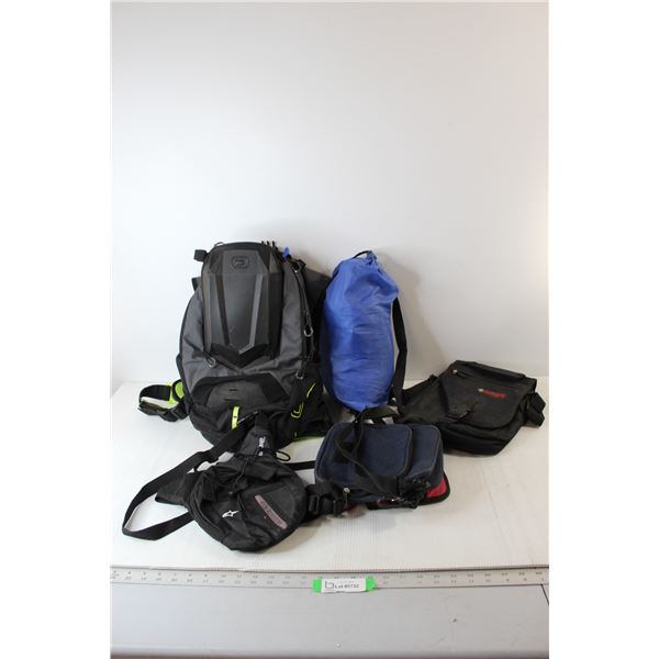 Assorted Bags, Inflatable Bed Thing, Fanny Pack