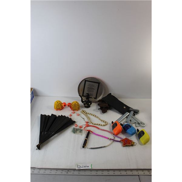 (3) Walkie Talkies, Turtle Salt and Pepper Shakers, Foldable Hand Fan, Misc.