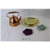 Image 1 : Candle Bases, Brass Plates, Copper Teapot
