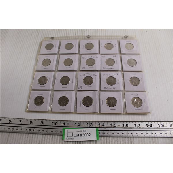 (20) Canadian 1973 Mountie 25 Cent Coins