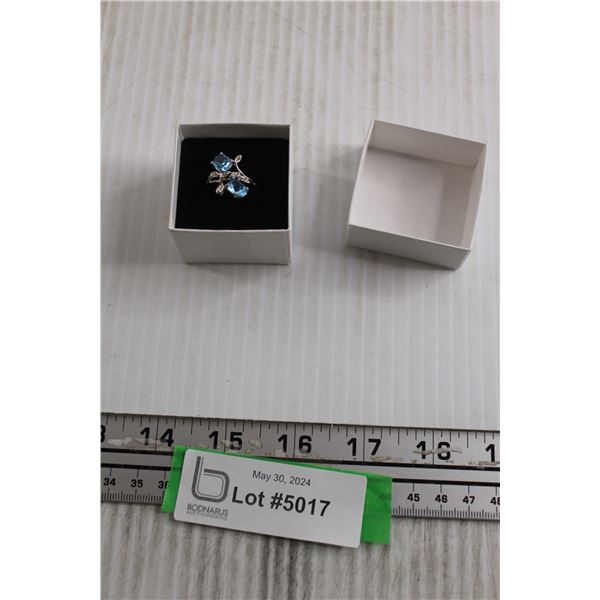 Sterling Silver Blue Topaz and Cubic Zirconia Ring - Size 8