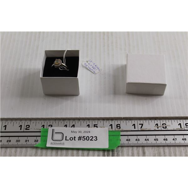 Sterling Silver Opal and Cubic Zirconia Ring - Size 6.75