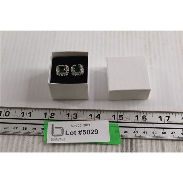 Silver Green Coloured Stone Fashion Earrings