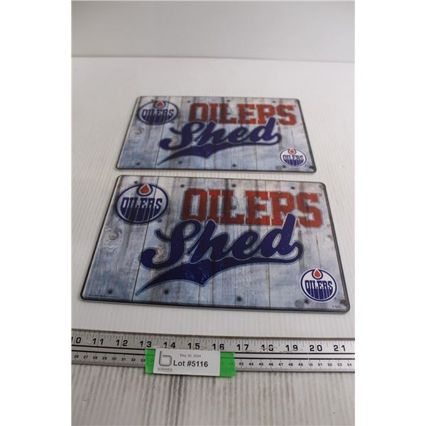 (2) Edmonton Oilers Shed Signs - 12" x 8"