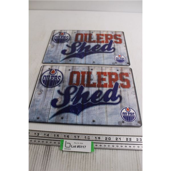 (2) Edmonton Oilers Shed Signs - 12" x 8"