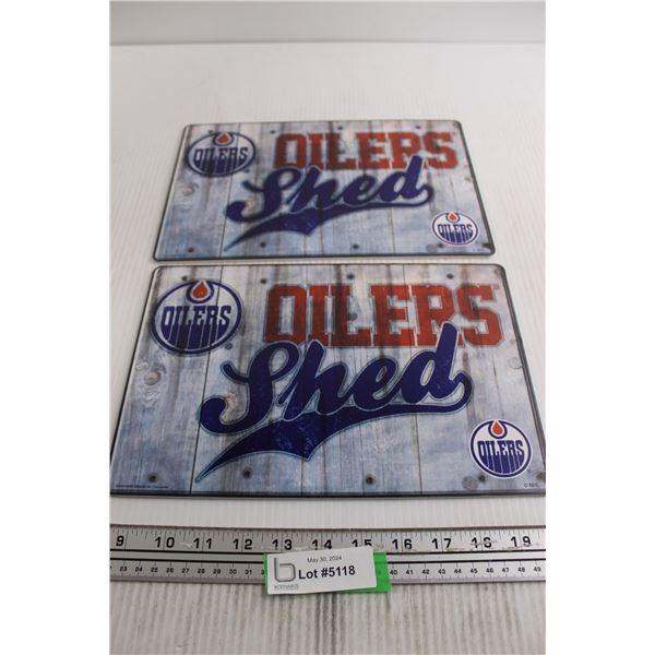 (2) Edmonton Oilers Shed Signs - 12" x 8"