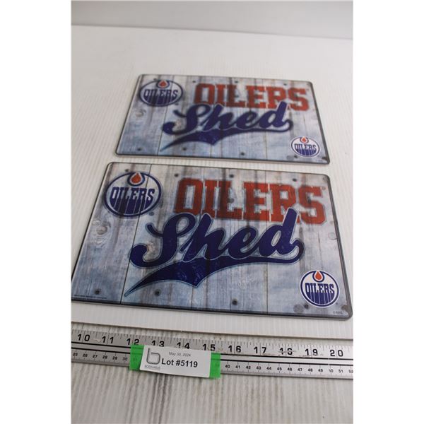 (2) Edmonton Oilers Shed Signs - 12" x 8"