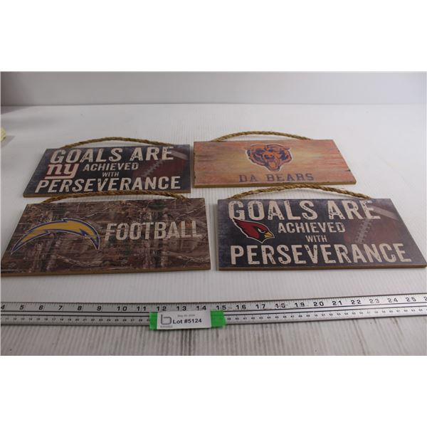 (4) NFL Wooden Placards - 12" x 6"