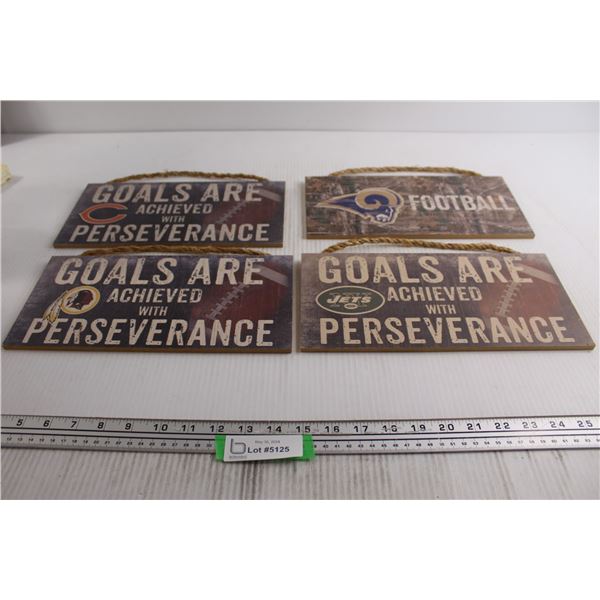 (4) NFL Wooden Placards - 12" x 6"