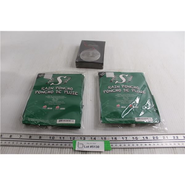 (2) Saskatchewan Roughriders Rain Ponchos, Christmas Ornament