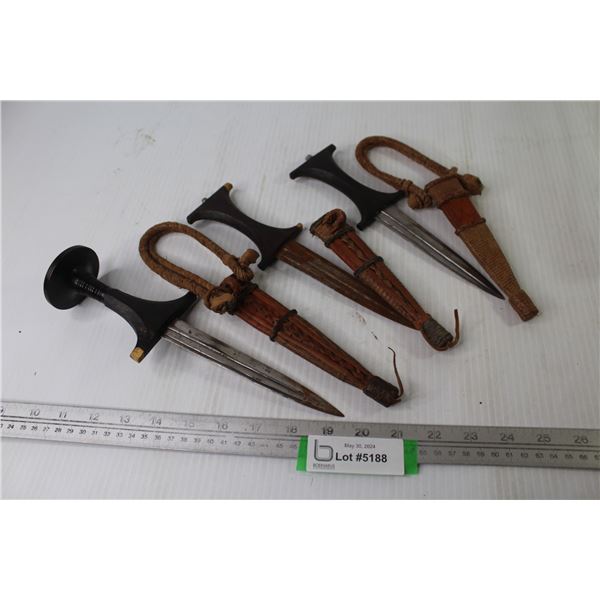 (3) Daggers w/Wooden Handles & Sheaths (1 is rusty)