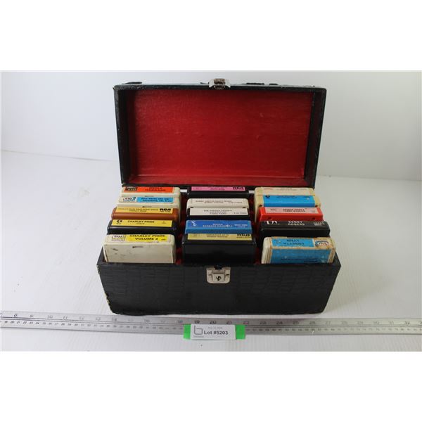 (15) 8 Track Tapes in Vintage Case - George Jones - Kenny Rogers - Hank Williams - Charley Pride