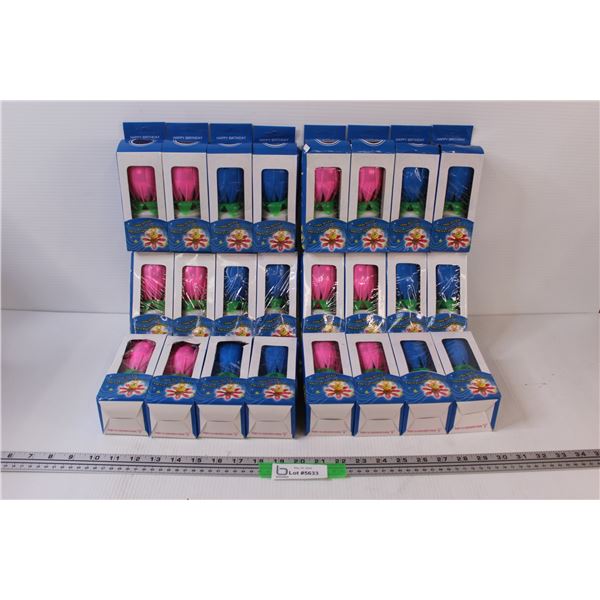 (24) Lot of 6 x 4 Boxes of Happy Birthday Flower Candles - NIB