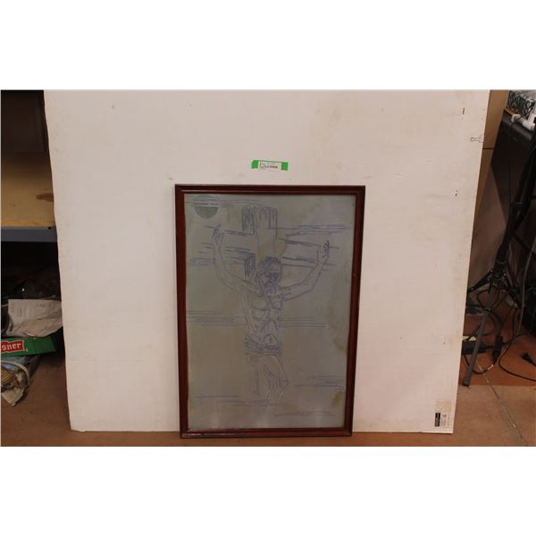 Large Framed Picture of Jesus on Cross