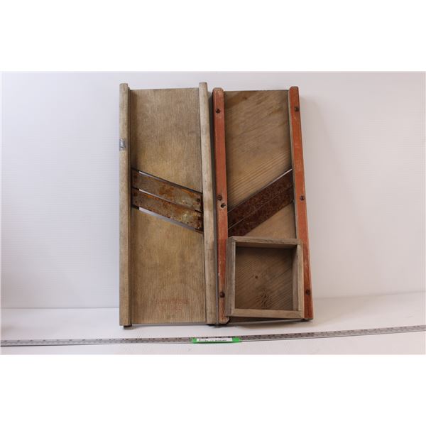(2) Vintage Wooden / Steel Blades Cabbage Slicers / Cutters