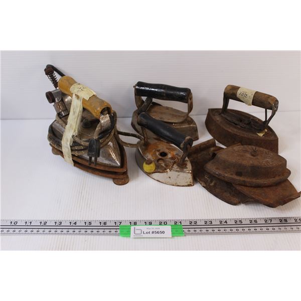 (6) Vintage Sad Irons and Parts